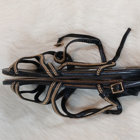 Jimmy Choo Leather Slingback Sandals Black Chain-Link Accent Sz 39 - Picture 7 of 10